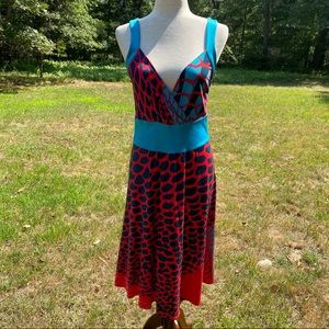 ISSA LONDON DRESS BLUE RED PRINT SLEEVELESS MIDI Size 8